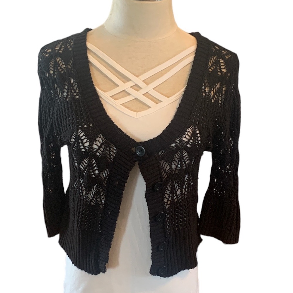 Black Crochet Shrug Cardigan with Buttons